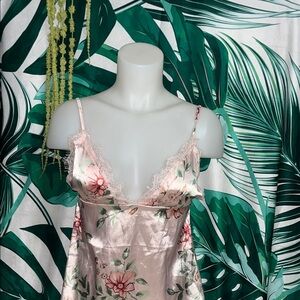 Floral Lace Trim Satin Chemise